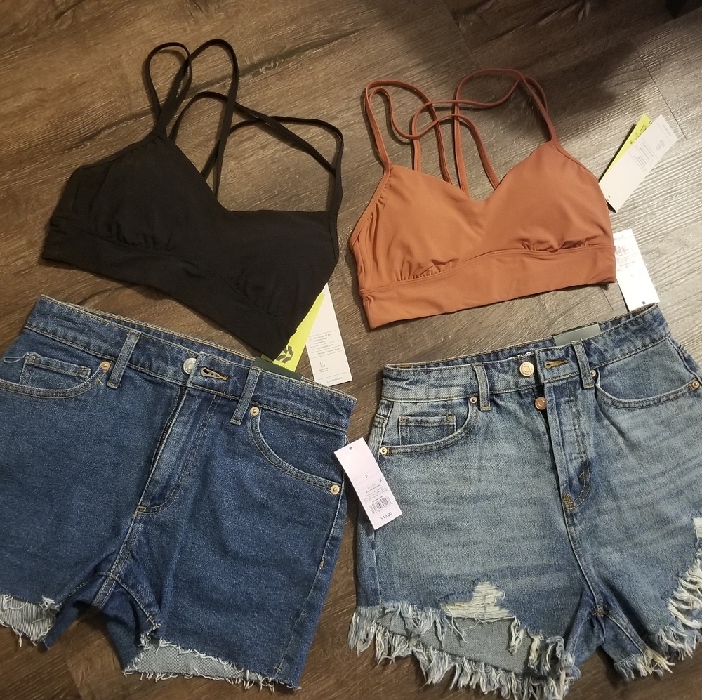 Shorts and sports bras. 0-2, small NWT
